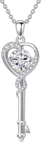 WTIYM Moissanite Key Necklaces for Women 925 Sterling Silver 1 Carat Heart Key Pendant Christmas Birthday Anniversary Jewelry Gifts for Her Mom Wife Girlfriend Girls, 18+2Inch in Saudi Arabia