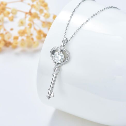 WTIYM Moissanite Key Necklaces for Women 925 Sterling Silver 1 Carat Heart Key Pendant Christmas Birthday Anniversary Jewelry Gifts for Her Mom Wife Girlfriend Girls, 18+2Inch in Saudi Arabia