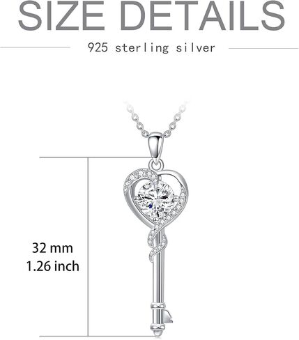 WTIYM Moissanite Key Necklaces for Women 925 Sterling Silver 1 Carat Heart Key Pendant Christmas Birthday Anniversary Jewelry Gifts for Her Mom Wife Girlfriend Girls, 18+2Inch in Saudi Arabia