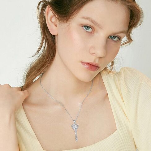 WTIYM Moissanite Key Necklaces for Women 925 Sterling Silver 1 Carat Heart Key Pendant Christmas Birthday Anniversary Jewelry Gifts for Her Mom Wife Girlfriend Girls, 18+2Inch in Saudi Arabia