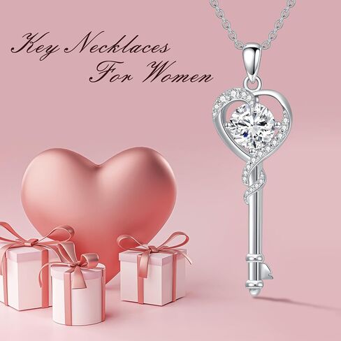 WTIYM Moissanite Key Necklaces for Women 925 Sterling Silver 1 Carat Heart Key Pendant Christmas Birthday Anniversary Jewelry Gifts for Her Mom Wife Girlfriend Girls, 18+2Inch in Saudi Arabia
