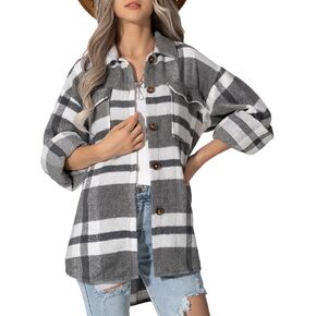 Lviefent Womens Casual Wool Blend Plaid Flannel Shackets Jacket Button Down Shirt Coat in Saudi Arabia