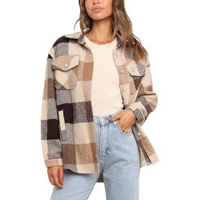 UANEO Womens Plaid Shacket Button Down Wool Blend Fall Flannel Shirt Jacket