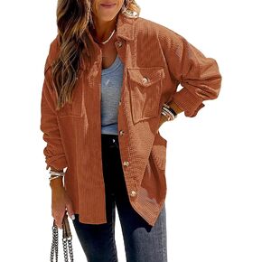 Beyove Women's Corduroy Shirt Long Sleeve Button Down Shacket Jacket Casual Oversized top with Pockets