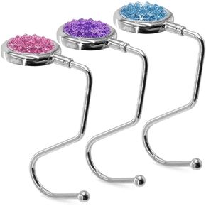 TANOSII Purse Hook Mental Clutch Holder Handbag Rhinestone Hanger for Table Desk Reverse Pink Purple Blue 3 Pack in Saudi Arabia
