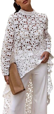 PRETTYGARDEN Women's Long Sleeve Round Neck High Low Asymmetrical Irregular Hem Casual Tops Blouse Shirt Dress in Kuwait