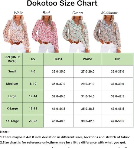 Dokotoo Women's Casual Boho Floral Print V Neck Long Sleeve T Shirt Blouses in Kuwait