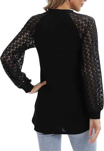 Sigeeya Women's Long Sleeve Blouse Casual Lace Tunic Tops in Saudi Arabia