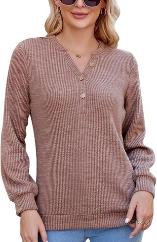 سترة نسائية CiCiBird 2023 برقبة على شكل V وأكمام طويلة من Henley سترة سترة فضفاضة غير رسمية in Kuwait