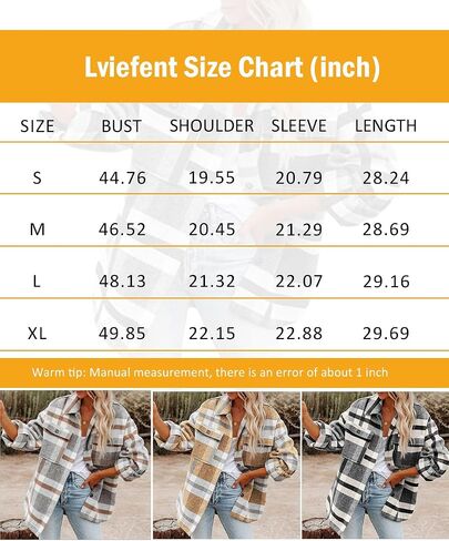 Lviefent Womens Casual Wool Blend Plaid Flannel Shackets Jacket Button Down Shirt Coat in Kuwait