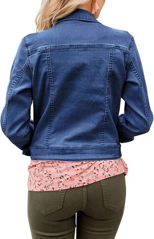 GRAPENT Women's Basic Button Down Long Sleeve Stretchy Jean Trucker Denim Jacket in Kuwait