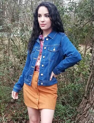 GRAPENT Women's Basic Button Down Long Sleeve Stretchy Jean Trucker Denim Jacket in Kuwait