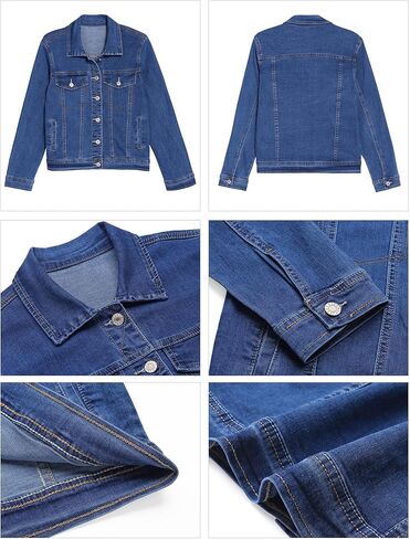 GRAPENT Women's Basic Button Down Long Sleeve Stretchy Jean Trucker Denim Jacket in Kuwait