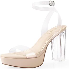 Ankis Platform Heels for Women 4 Inches Chunky Heels Sandals for Women Comfy Open Toe Block Heeled Sandals Nude White Silver Gold Black Ankle Strappy Heels in Kuwait
