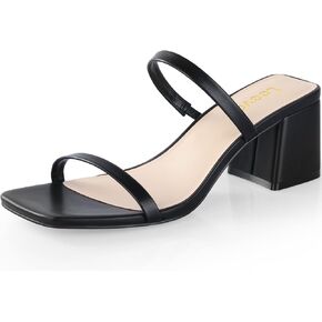 Leevar Square Toe Heeled Sandals for Women - Women's Low Block Heels Sandals - 2.25IN Open Toe Ankle Strap Chunky Heels - Slip on Heeled Sandal Mule- Nude Black Strappy Heels for Party Wedding Dress Shoes in Saudi Arabia