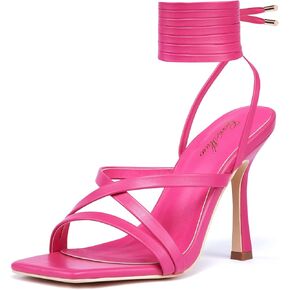 GENSHUO Women's heeled Sandals Strappy Lace up Stiletto High Heel Sandals Square Toe Sandals Tie up Heels Sandals for Party Prom Homecoming Dress Shoes