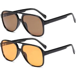 OSAGAMA Vintage Retro Sunglasses 70s Yellow Tinted Aviator Large Sun Glasses for Women