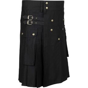 Scottish Designer Utility Kilts for Men Black Cotton Kilt Color & Size Options Available in Saudi Arabia