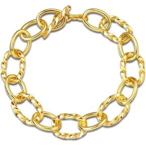 UNY JEWEL Luxury Fusion Twisted Cable Link Chain Bracelet for Women Shinny Designer Dupes Statement Jewelry Two Tone Gold Wire Link