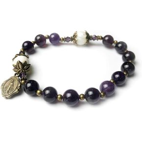Amethyst and Mother of Pearl Stone Catholic Rosary Bracelet for Women with Miraculous Medal Charm - Rosarios Catolicos - Catholic Gifts Women - Regalos Para Mujer - Pulseras de Mujer in Saudi Arabia
