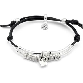 Lizzy James Bounty 2 Strand Adjustable Natural Black Leather Silver Plated Charm Bracelet for Women w/Silver Heart Charm in Saudi Arabia