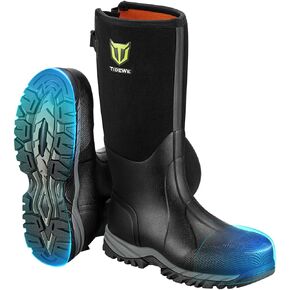 TIDEWE Work Boots Puncture-Proof with Steel Toe & Shank, Waterproof Anti Slip Rubber Boots for men, 6mm Neoprene Outdoor Boots, Durable Hunting Boots for Manufacturing, Construction, Farming(Black,Size 7-13)