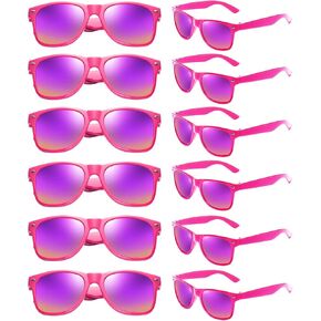 12/24 Pack Wholesale Colorful Mirror Reflective Sunglasses Bulk, Neon 80s Sunglasses Party Favors Unisex, UV400 Protection