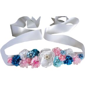 Maternity Pregnancy Flower Sash Belt, Rhinestone Feather Sash for Wedding Bride/Baby Shower Dress in Kuwait