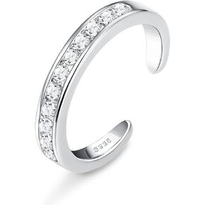 FIASASO 925 Sterling Silver Toe Rings for Women Adjustable 14K White Gold Plated Flower Cz Snake Twist Opal Band Rings Summer Beach Open Toe Rings Foot Jewelry
