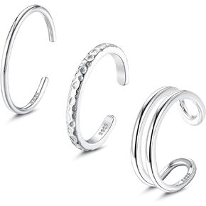 PATISORNA 925 Sterling Silver Open Toe Rings for Women Hypoallergenic Adjustable Cuff Toe Ring Set Minimalistic Toe Rings Foot Jewelry
