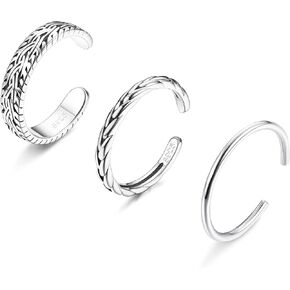 PATISORNA 925 Sterling Silver Open Toe Rings for Women Hypoallergenic Adjustable Cuff Toe Ring Set Minimalistic Toe Rings Foot Jewelry