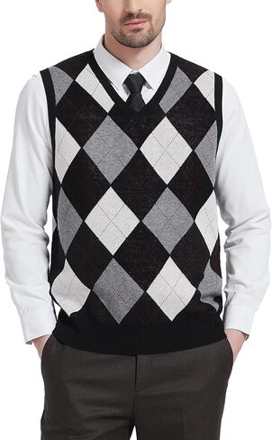 سترة Kallspin الرجالية Argyle Vest من الصوف المخلوط برقبة على شكل حرف V بدون أكمام in Kuwait