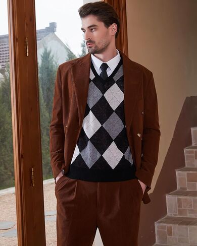 سترة Kallspin الرجالية Argyle Vest من الصوف المخلوط برقبة على شكل حرف V بدون أكمام in Kuwait