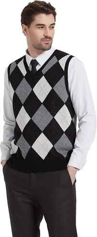 سترة Kallspin الرجالية Argyle Vest من الصوف المخلوط برقبة على شكل حرف V بدون أكمام in Kuwait