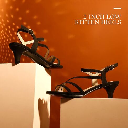 IDIFU Women's Dressy Strappy 2 Inch Low Kitten Heel Open Toe Sandals Dress Shoes for Woman Lady in Bridal Dance Evening in Kuwait