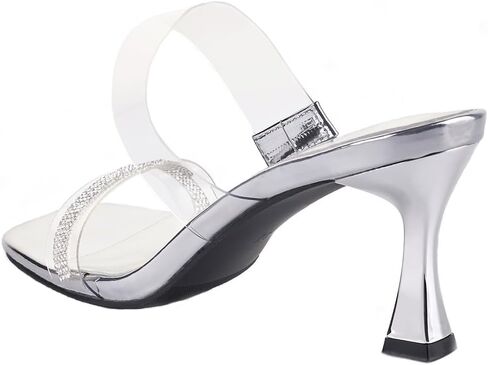 LALA IKAI Women's Clear Square Toe Sandals Rhinestone Open Toe Heels Two Strap Slip On Mules Party Wedding Dress Shoes in Kuwait