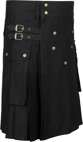 Scottish Designer Utility Kilts for Men Black Cotton Kilt Color & Size Options Available in Kuwait