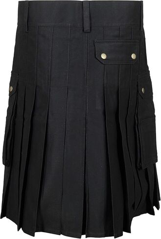 Scottish Designer Utility Kilts for Men Black Cotton Kilt Color & Size Options Available in Kuwait