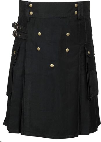 Scottish Designer Utility Kilts for Men Black Cotton Kilt Color & Size Options Available in Kuwait