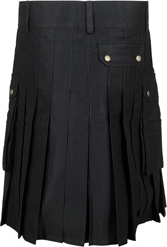 Scottish Designer Utility Kilts for Men Black Cotton Kilt Color & Size Options Available in Kuwait