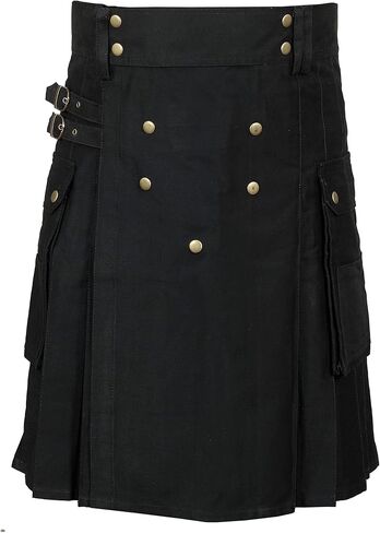 Scottish Designer Utility Kilts for Men Black Cotton Kilt Color & Size Options Available in Kuwait