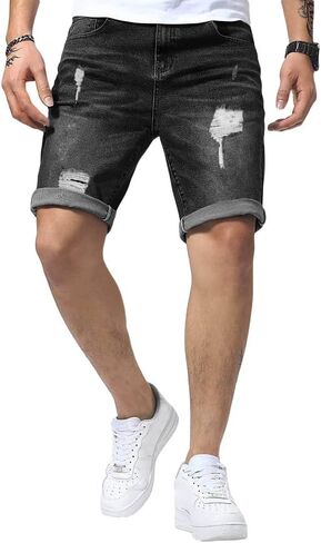 JMIERR Mens Shorts Casual Denim Stretch Slim Fit Washed Distressed Rolled Ripped Jean Shorts for Men in Saudi Arabia