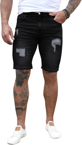 JMIERR Mens Shorts Casual Denim Stretch Slim Fit Washed Distressed Rolled Ripped Jean Shorts for Men in Saudi Arabia