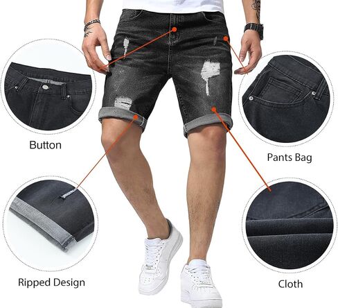 JMIERR Mens Shorts Casual Denim Stretch Slim Fit Washed Distressed Rolled Ripped Jean Shorts for Men in Saudi Arabia