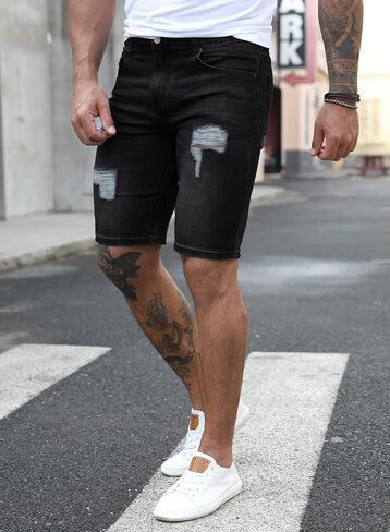 JMIERR Mens Shorts Casual Denim Stretch Slim Fit Washed Distressed Rolled Ripped Jean Shorts for Men in Saudi Arabia
