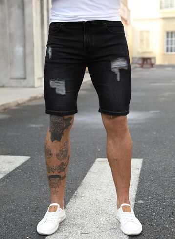 JMIERR Mens Shorts Casual Denim Stretch Slim Fit Washed Distressed Rolled Ripped Jean Shorts for Men in Saudi Arabia