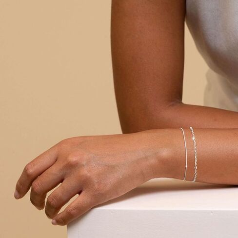 MBW أساور فضية للنساء، أساور فضية لذيذة للنساء مجموعة 14K سوار فضي كومة مجوهرات مقاومة للماء للنساء العصرية الحد الأدنى بسيطة صغيرة رقيقة سوار مجموعة للنساء في سن المراهقة الفتيات هدية in Kuwait