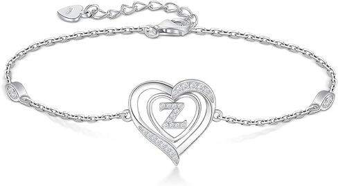 RIVIKO Heart Initial Bracelets for Women, 925 Sterling Silver Dainty Letter Bracelets , Personalized Initial Charm Alphabet Jewelry Valentines Christmas Anniversary Mother’s Day Birthday Graduation Gifts for Women Girls Her Mom Wife Lady in Kuwait