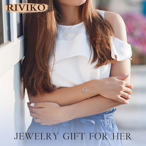 RIVIKO Heart Initial Bracelets for Women, 925 Sterling Silver Dainty Letter Bracelets , Personalized Initial Charm Alphabet Jewelry Valentines Christmas Anniversary Mother’s Day Birthday Graduation Gifts for Women Girls Her Mom Wife Lady in Kuwait