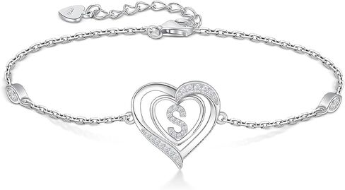 RIVIKO Heart Initial Bracelets for Women, 925 Sterling Silver Dainty Letter Bracelets , Personalized Initial Charm Alphabet Jewelry Valentines Christmas Anniversary Mother’s Day Birthday Graduation Gifts for Women Girls Her Mom Wife Lady in Kuwait